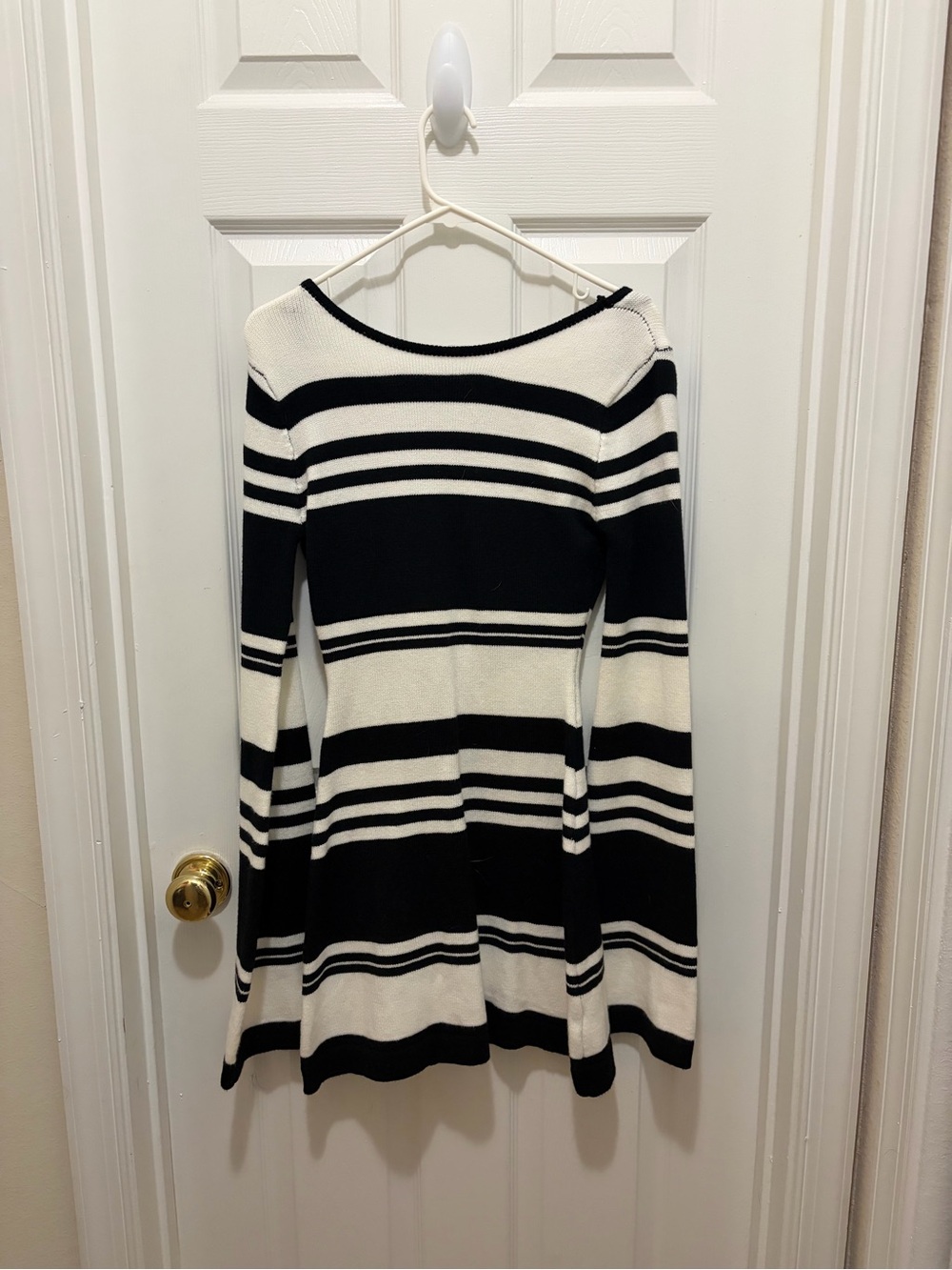 Amazon Black and White Striped Long-Sleeve Fit & Flare Dress